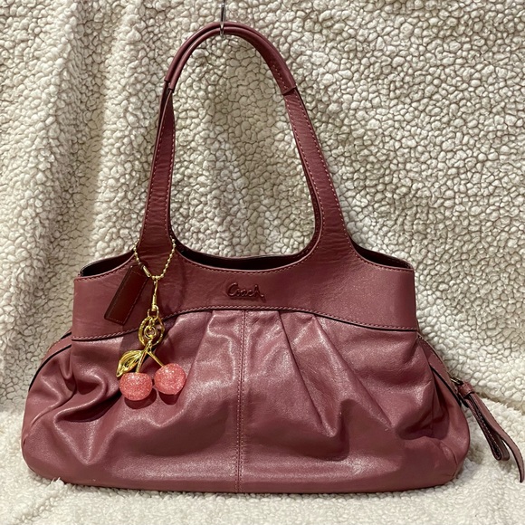 Coach Lexi Leather Pleated Shoulder Bag with Cherry Charm Vintage - Picture 1 of 7